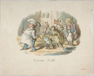 Kitchen Staff (front); Mountainous Landscape with Hiker (back)