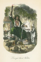 The Ghost of Christmas Present Appearing to Scrooge. Illustration by John Leech for Charles Dickens