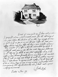 Facsimile of a Letter Illustrating the House in Which Locke Was Born in Wrington, Somerset