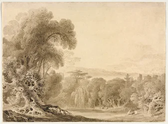 Figures Seated by a Lake in a Wooded Landscape
