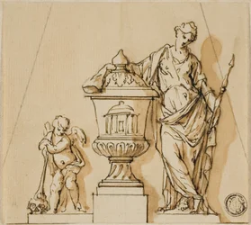 Design for a Funerary Monument with Fate, Putto, and Urn