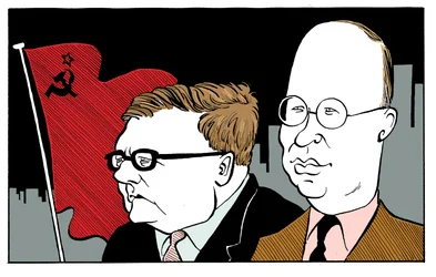 Dmitri Shostakovich with Sergei Prokofiev with Soviet flag