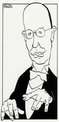 Prokofiev with hands poised above keyboard