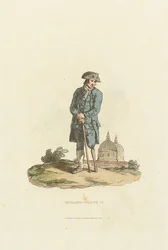 England - Plate 12. A Greenwich Pensioner with Wooden Leg Leaning on a Stick