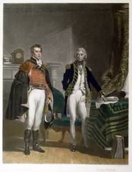 A meeting between Major-General Sir Arthur Wellesley and Vice-Admiral Horatio Nelson, September 1805, engraved by Samuel William Reynolds