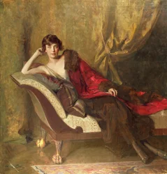 Countess Michael Karolyi, reclining in a divan, 1918