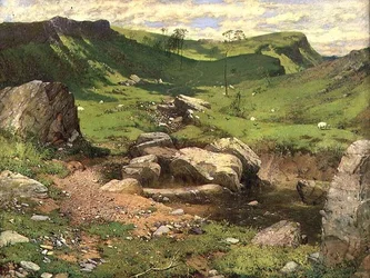 A Rocky Stream in a Mountainous Landscape