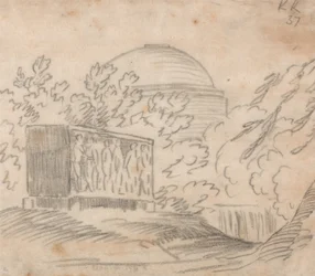 A Sarcophagus Behind a Domed Building