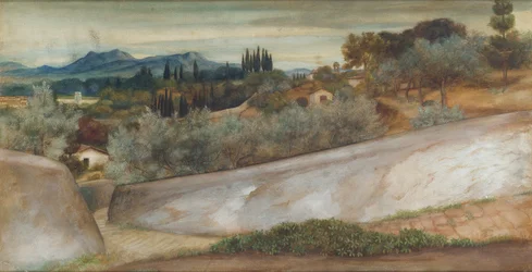 A Tuscan Landscape with Village and Olive Grove
