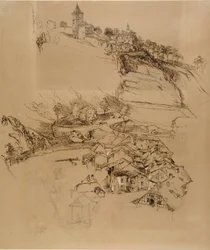 Fribourg, Switzerland: Pen sketch, July or August - September 1856