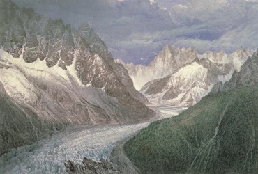 View of the Mer de Glace with the Aiguille du Moine on the Left and the Grandes Jorasses in the Distance to the Right