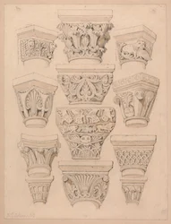 Capitals in the Abbey Church of St. Georges de Bocherville, near Rouen, Normandy