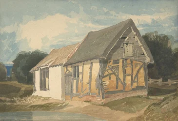 Farm Building by a Pond