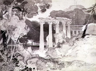 Classical Colonnade in a Woody Landscape