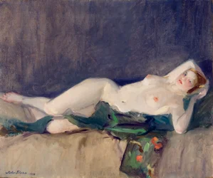 Nude, Green Scarf