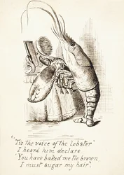 The Lobster, with a hairbrush in its Claw Standing Before a Dressing Table, with 4 Lines of Verse, c.1865