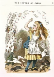 The Shower of Cards. Illustration for Alice in Wonderland by Lewis Carroll. 1890