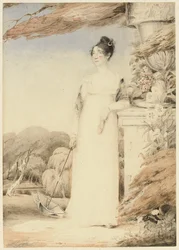 Portrait of Ann Miles, Later Mrs. John Sell Cotman, Full-Length, Her Right Hand Holding a Parasol, Her Left Arm Resting on a Plinth
