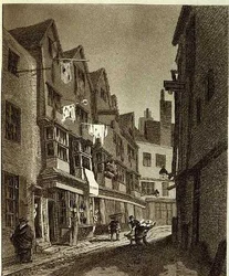 View of the Southern Extremity of Thieving Lane (of late years called Bow Street), drawn 1807, engraved by W.M. Fellows, pub. 1807 (engraving)