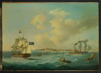 A 44-Gun Frigate, a Passenger Paddle-Steamer and other Shipping off St. Peter Port, Guernsey