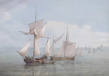 A Hoy and a Lugger with Other Shipping on a Calm Sea