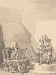Hogarth Making up a Portrait of H. Fielding, for a Bookseller, from the Features of Garrick Who Borrowed One of the Author