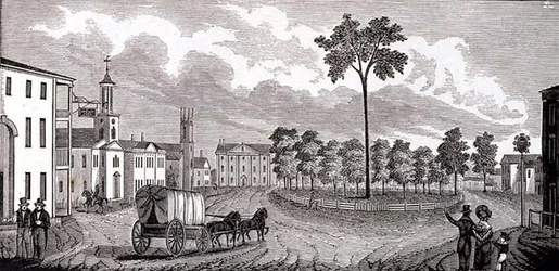 Central Part of Pittsfield, Massachusetts, from Historical Collections of Massachusetts, by John Warner Barber, engraved by S. E. Brown, 1839