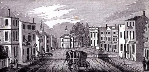 Southern view in the central part of Salem, from Historical Collections of Massachusetts, by John Warner Barber, engraved by J. Downes, 1939