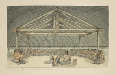 Poulaho, King of the Friendly Islands, drinking Kava, from a series of watercolours illustrating Captain Cook