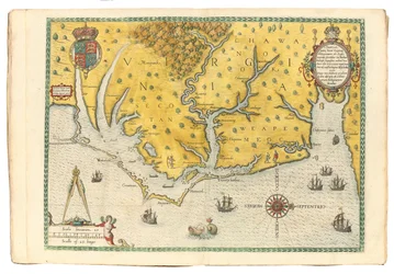 Map of Virginia Showing the Arrival of Sir Walter Raleigh