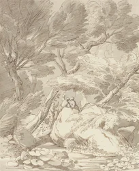 Figures on a Rocky River Bank at Canonteign, Devon