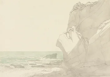 The Warren near Exmouth, Devon: Steep Cliffs Rising at Right, Sea and Rocky Shore at Left
