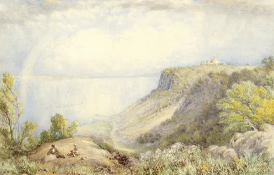 View of the Hudson River from the Palisades, New York, with Rainbow
