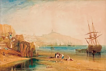 View of Scarborough in the Early Morning, Children Hunting Crabs