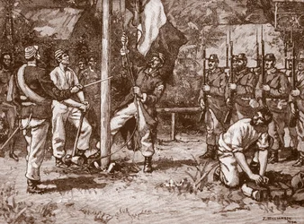 Hoisting the French Flag in the New Hebrides, 1886, illustration from 