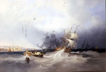 A Dutch Brig on a Port Reach and other Shipping off an East Coast Harbour