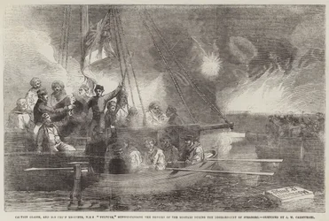 Captain Glasse, and his Chief Engineer, HMS Vulture, superintending the Repairs of the Mortars during the Bombardment of Sveaborg