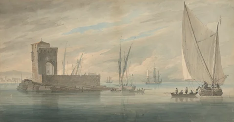 Italian Coast Scene with Island Shipping