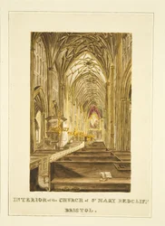 View of Centre Aisle of St Mary Redcliffe, Looking East, Showing the Hogarth Altarpiece, c.1824