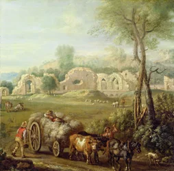 Haycart Passing a Ruined Abbey, c.1740-50