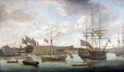 Launch at Deptford Dockyard, c.1750