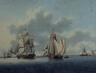 Frigate and Dutch Fishing Boats off the Isle of Wight
