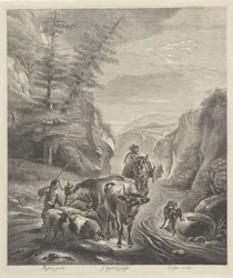 Shepherds with Cattle on a Mountain Path