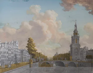 View of the Tower Jan Roodenpoortstoren and the Singel Canal, Amsterdam