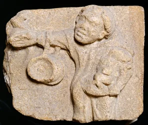 Carved Stone Depicting a Monk Carrying Items, Muchelney Abbey, Somerset, c2010