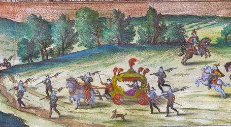 Arrival of Queen Elizabeth I at Nonesuch Palace with Her Courtiers, Guards, and Dogs (detail)