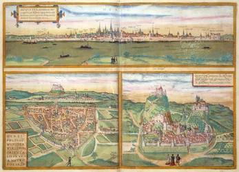 Metz, Wurtzburg, and Sittensen, from Civitates Orbis Terrarum by Georg Braun and Frans Hogenburg, c.1572