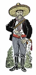 Portrait of Amador Salazar During the Mexican Revolution of 1910. Xylography by Jose Guadalupe Posada