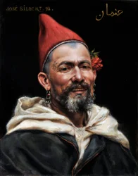 Head of Moroccan Portrait of Man with Pierced Ears and Red Hat, with a Flower in the Ear and a Tattoo on the Temple 1892