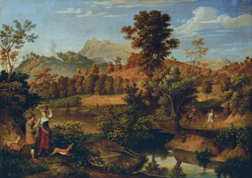Italian Landscape with Plowing Farmer (The Serpentara near Olevano, Landscape near Paliano)